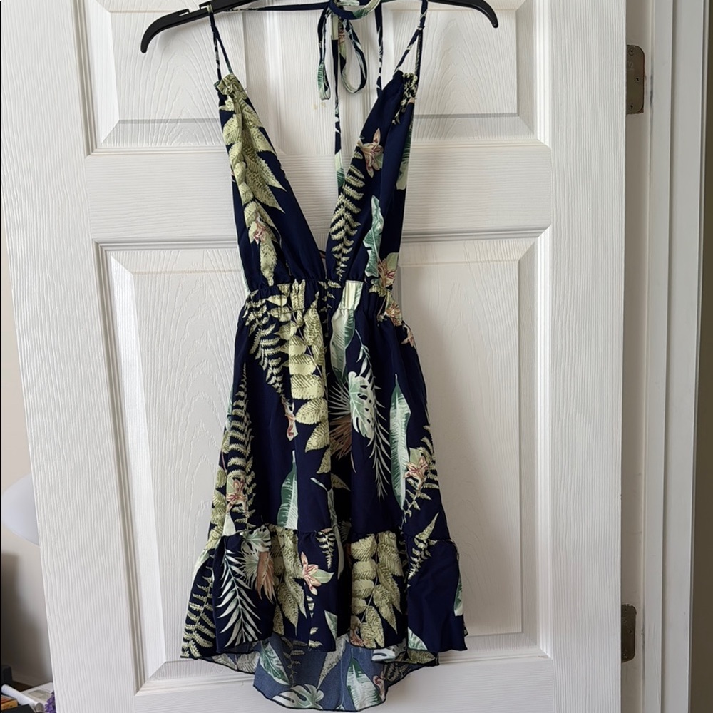 SHEIN Navy and Green Backless Dress
